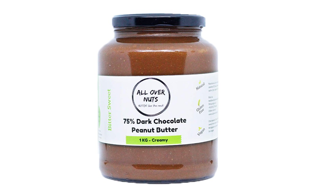 All Over Nuts 75% Dark Chocolate Peanut Butter Creamy  Glass Jar  1 kilogram